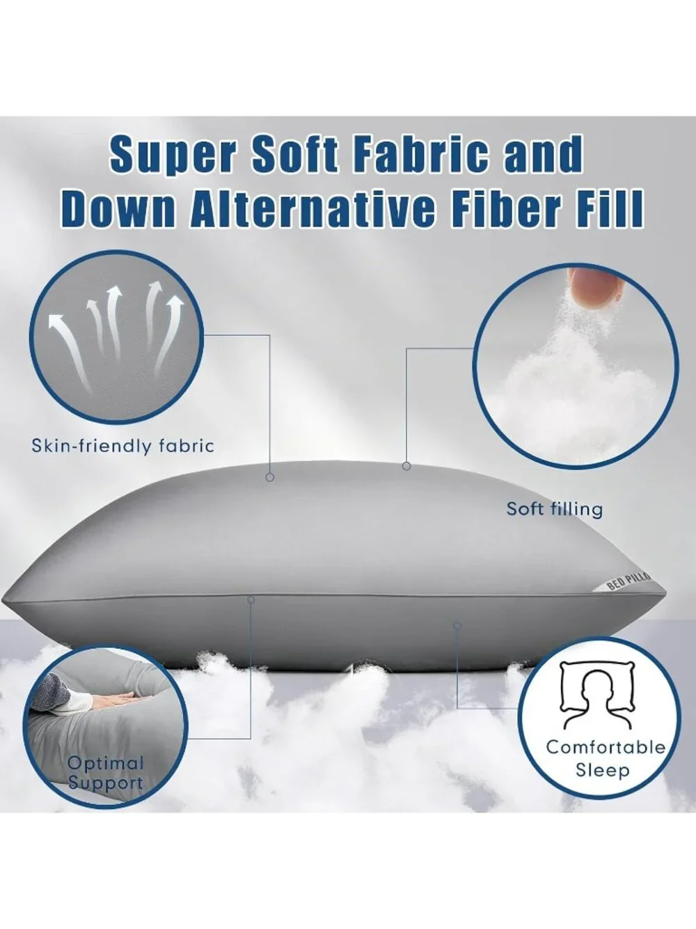 〽️Gray Standard Size Pillows 4 Pack Soft Firm Support Down Alternative Pillows